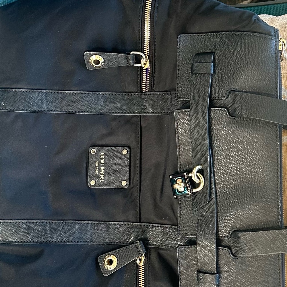 Henri Bendel Black Nylon and Leather Backpack